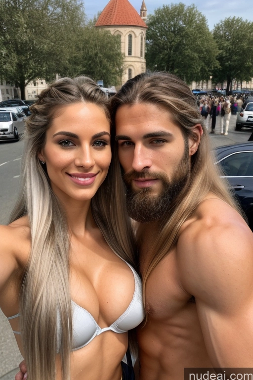 ai nude image of arafed man and woman posing for a picture in a city pics of Perfect Boobs Beautiful Big Ass Perfect Body 18 Orgasm Blonde Long Hair White Mirror Selfie Front View Woman + Man Two Push-up Bra Panties Topless Blowjob Church