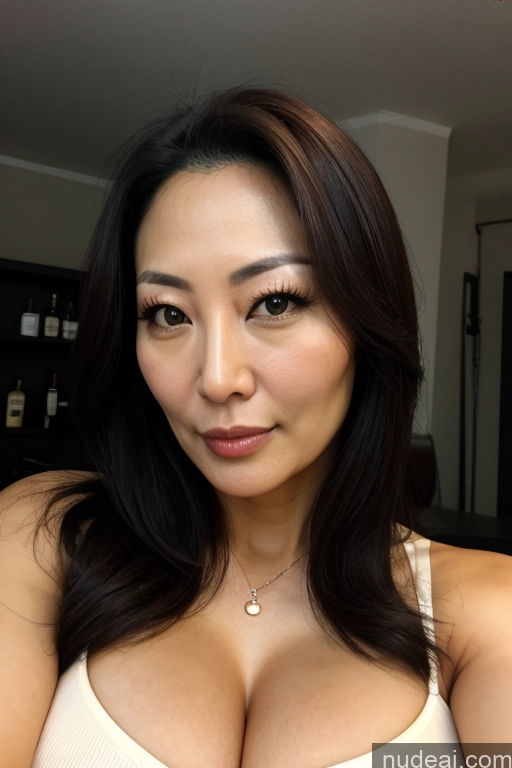 ai nude image of arafed asian woman with a very large breast posing for a picture pics of Wife Or Girlfriend Busty Perfect Boobs Beautiful Thick 40s Brunette Korean Bar Dress Stylish Jewelry Pearl Jewelry Dark Lighting