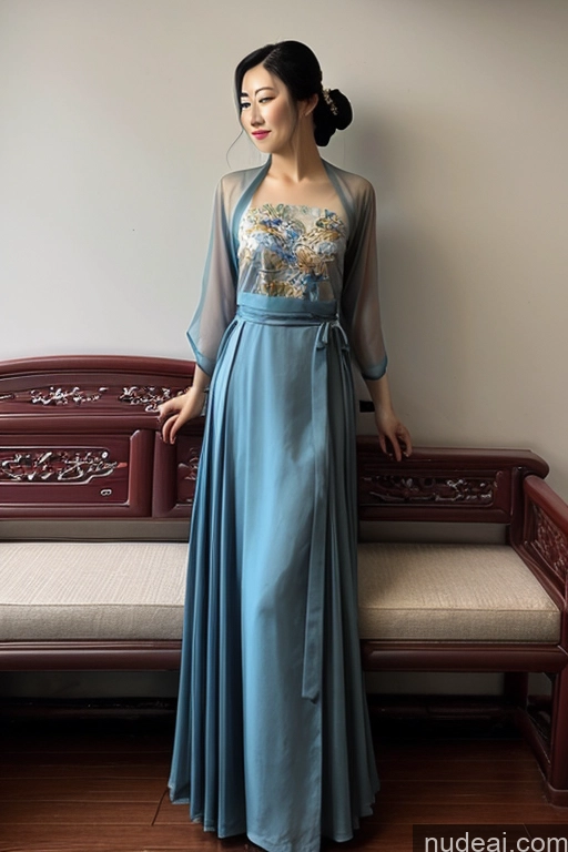 ai nude image of arafed woman in a blue dress standing in front of a bench pics of Chinese Traditional Clothing: Hanfu Song Chinese