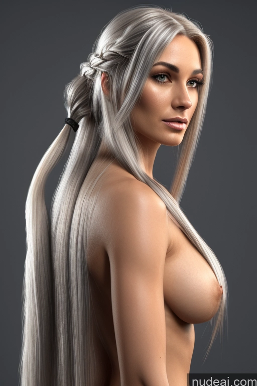 ai nude image of a close up of a woman with long hair and a braid pics of Woman One Perfect Boobs Sexy Face White Hair 3d Office Bright Lighting 30s Long Hair Nude