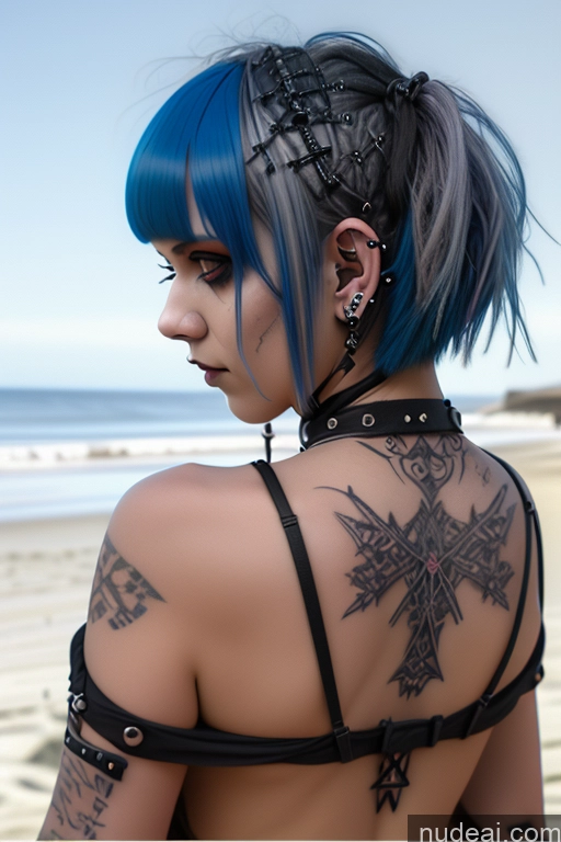 related ai porn images free for Gothic Punk Girl Close-up View Perfect Boobs Big Ass Nude Bra Pull Down Beach Blue Hair Bobcut