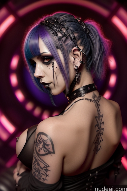 ai nude image of arafed woman with purple hair and tattoos in a black dress pics of Gothic Punk Girl Perfect Boobs Big Ass Close-up View Purple Hair Slicked Nude Desert Bra Pull Down Busty