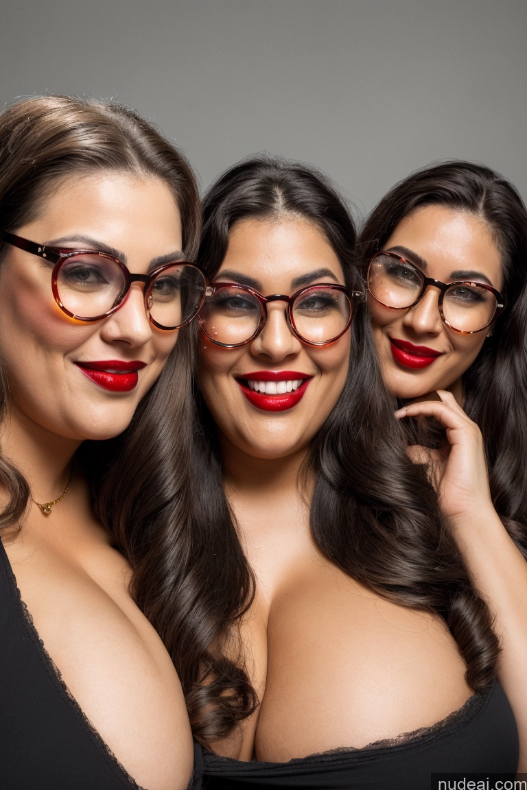 ai nude image of three women with glasses and red lipstick posing for a picture pics of 30s Huge Boobs Glasses Busty Long Hair Brunette Chubby Lipstick Laughing Black Woman Topless Jewelry Pearl Jewelry Gold Jewelry Diamond Jewelry