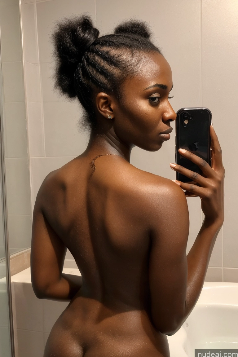 ai nude image of there is a woman taking a picture of herself in the mirror pics of Woman One Small Tits Dark Skin Short 18 Sad Black Hair Pigtails Black Mirror Selfie Bathroom Front View Nude Beautiful