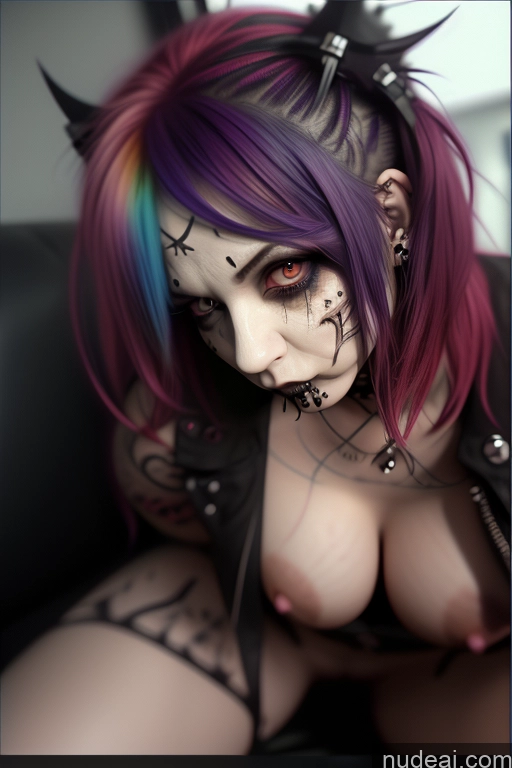 ai nude image of arafed woman with colorful hair and piercings posing for a picture pics of Close-up View Nude Rainbow Haired Girl Busty Perfect Boobs Spread_legs, Pussy, Split_legs Gothic Punk Girl Bra Pull Down Hospital Angry