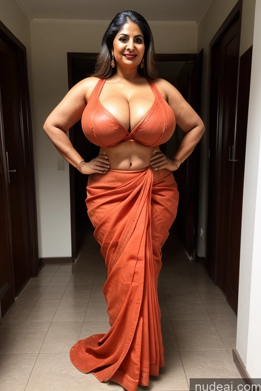 ai nude image of a close up of a woman in a red dress posing for a picture pics of Woman Huge Boobs Busty Beautiful Big Ass Big Hips Sari Indian 80s