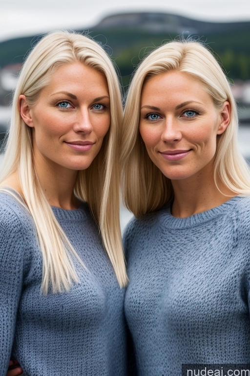 ai nude image of two women standing next to each other in front of a body of water pics of Two Hairy Women Muscular Scandinavian Sweater