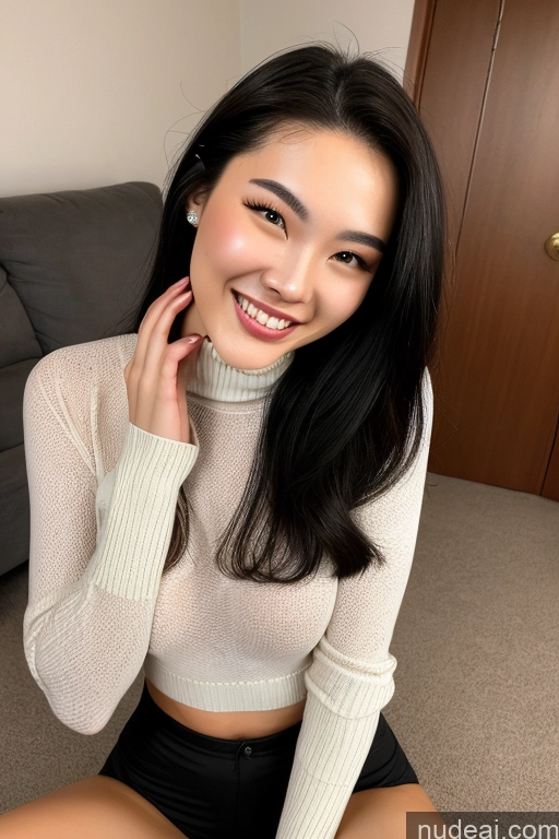 ai nude image of there is a woman sitting on the floor with a smile on her face pics of Sorority Pubic Hair Big Hips Big Ass Beautiful Skinny 18 Happy Chinese Black Hair Nude 80s Thigh Socks Sweater Detailed Choker 70s