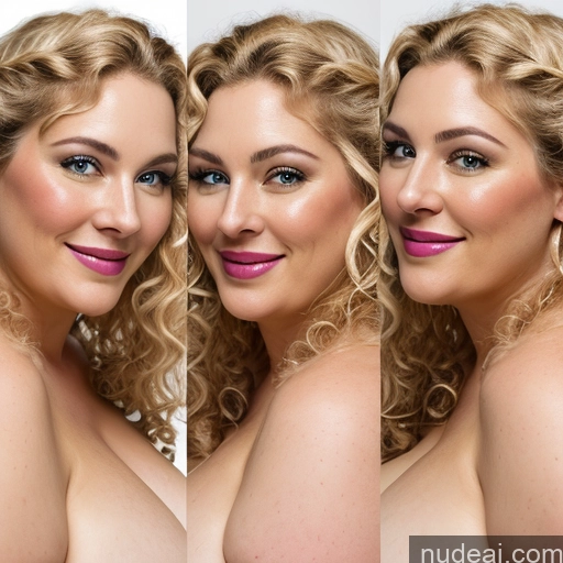 ai nude image of arafed woman with a pink lipstick and a blonde hair pics of Milf Busty 30s Happy Curly Hair Fairer Skin Jewelry Pearl Jewelry Gold Jewelry Diamond Jewelry Thick Chubby Mirror Selfie