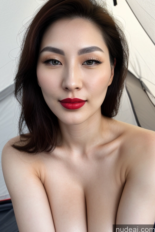 ai nude image of arafed asian woman with red lipstick and a white umbrella pics of Woman One Huge Boobs Lipstick Skinny Fairer Skin Black Hair Korean Front View Simple Nude 30s Slicked Skin Detail (beta) Tent