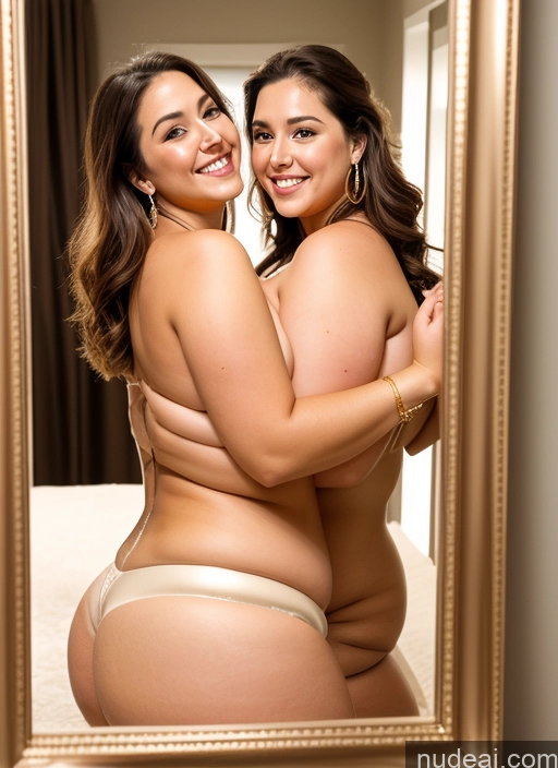 ai nude image of there are two women that are posing for a picture in a mirror pics of One Busty 30s Beautiful Thick Chubby Mirror Selfie Happy Pearl Jewelry Gold Jewelry Jewelry Diamond Jewelry