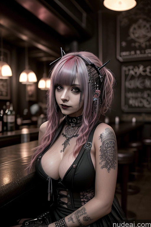 ai nude image of arafed woman with pink hair and piercings sitting at a bar pics of Gothic Punk Girl Busty Perfect Boobs Big Ass Pink Hair Czech Close-up View Nude Bar