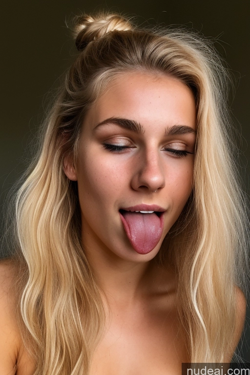 ai nude image of blond woman with long hair sticking out her tongue and looking at camera pics of Woman One 18 Hair Bun German Nude Perfect Body Pubic Hair Front View Ahegao Blonde Cumshot