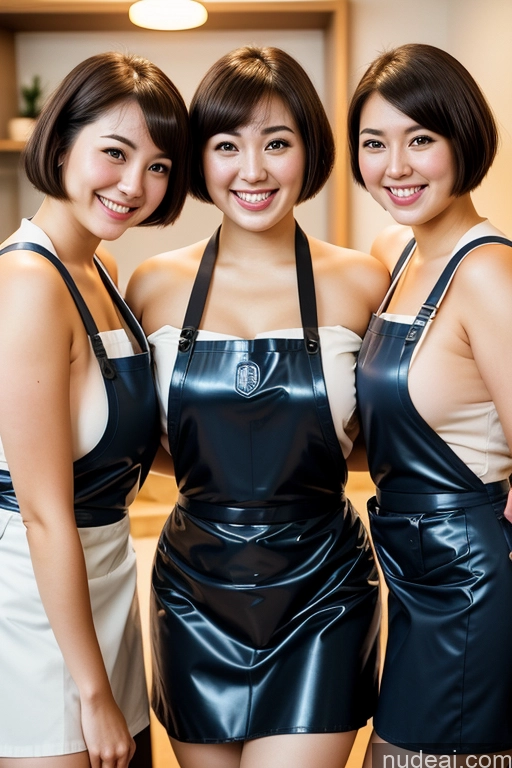 related ai porn images free for Japanese 20s Short Hair Brunette Happy Chubby Latex Apron Topless