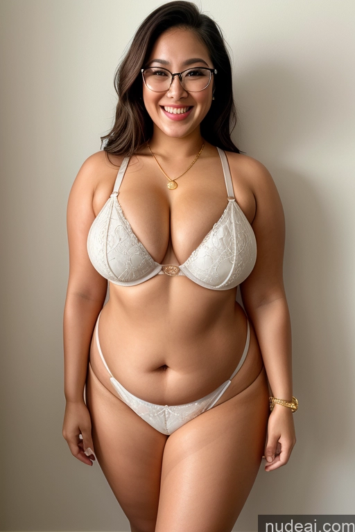 ai nude image of araffe woman in a white bra and glasses posing for a picture pics of One Busty Perfect Boobs Thick Chubby Fat Perfect Body Filipina Happy Laughing 30s Pearl Jewelry Jewelry Gold Jewelry Diamond Jewelry Glasses Suspender Belt