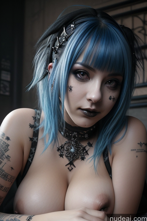 ai nude image of arafed woman with blue hair and tattoos posing for a picture pics of Perfect Boobs Busty Gothic Punk Girl Blue Hair French Close-up View Nude Massage