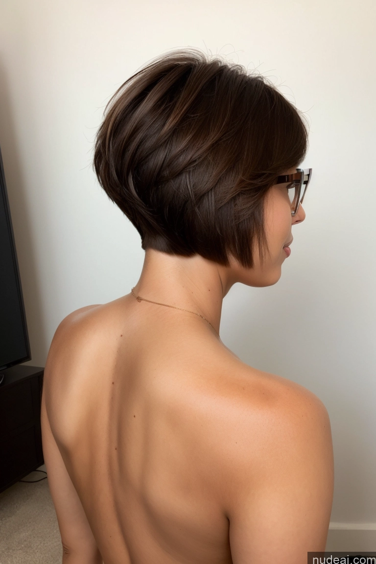 ai nude image of arafed woman with glasses and a short brown hair pics of One Glasses Brunette Perfect Boobs Sexy Face Short Hair 30s Back View