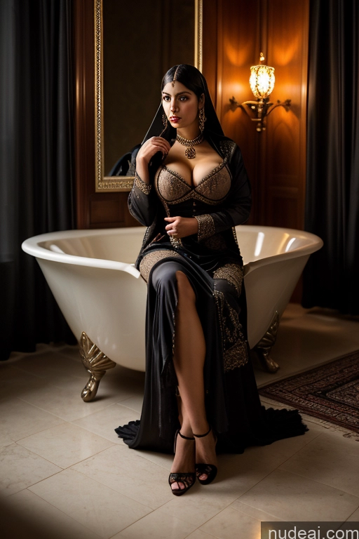 Model One Busty Beautiful Muscular Big Ass Abs 20s Seductive Sexy Face Black Hair Dark Fantasy Cum Bathtub Front View Nude Goth Vampire Victorian Goth Gals V2 Partially Nude Dark Lighting Simple Ottoman Asena