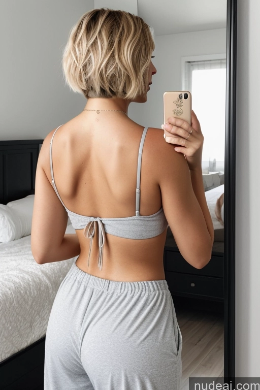 related ai porn images free for Woman One Beautiful 20s Sexy Face Blonde Swedish Mirror Selfie Bedroom Back View Pajamas Detailed Short Hair