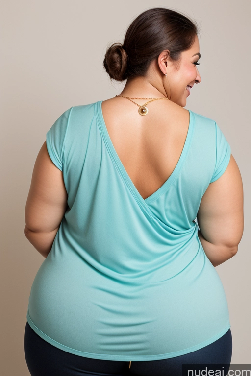 ai nude image of araffe woman in a blue top and black pants with a necklace pics of Busty Beautiful Fat Chubby Thick Hip Hop Model 30s White Happy Back View Diamond Jewelry Gold Jewelry Jewelry Pearl Jewelry One Bending Over