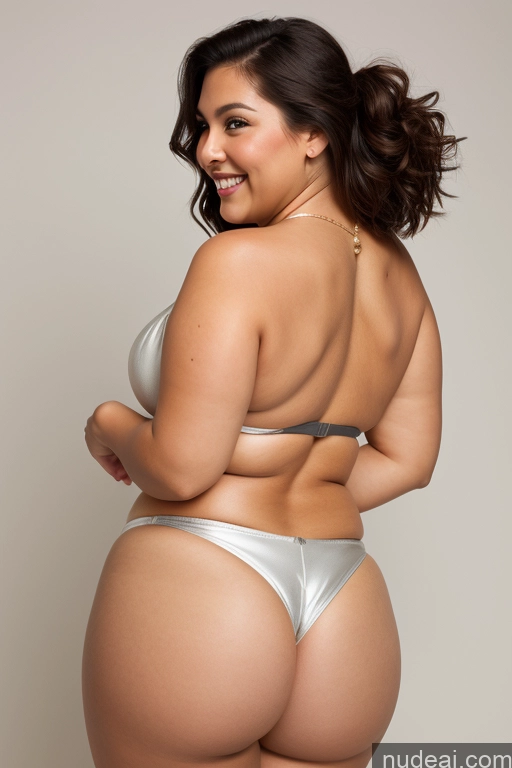 ai nude image of araffe woman in a silver bikini posing for a picture pics of Busty Beautiful Hip Hop Model 30s White Happy Back View Diamond Jewelry Gold Jewelry Jewelry Pearl Jewelry One Bending Over Thick Chubby Fat