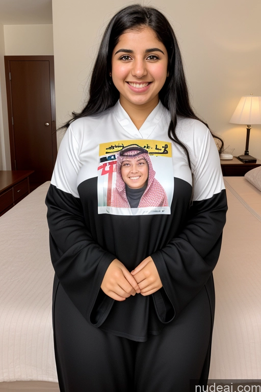 ai nude image of arafed woman in a robe standing in front of a bed pics of Woman One Thick 18 Happy Black Hair Long Hair Arabic Bedroom Front View Niqab