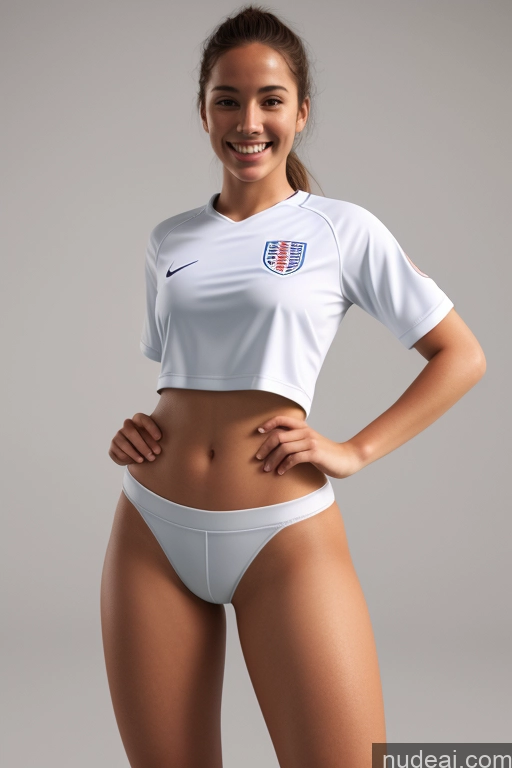 ai nude image of arafed woman in a white shirt and white panties posing for a picture pics of Model Pubic Hair Big Hips Big Ass Beautiful Skinny Perfect Body Happy British T-pose Front View Nude High Socks Shirt Soccer 3d