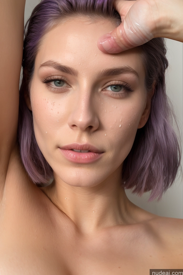 ai nude image of arafed woman with purple hair and a white shirt holding her head pics of 18 Perfect Body Tall Long Legs Sexy Face Dark Fantasy Bodypaint Nude Perfect Boobs Sunglasses Muscular Cumshot German Purple Hair Bobcut Fairer Skin