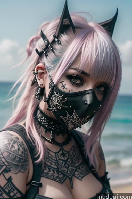 related ai porn images free for Beach Close-up View Perfect Boobs Busty Gothic Punk Girl Pink Hair Tattoos Face Mask Nude Egyptian