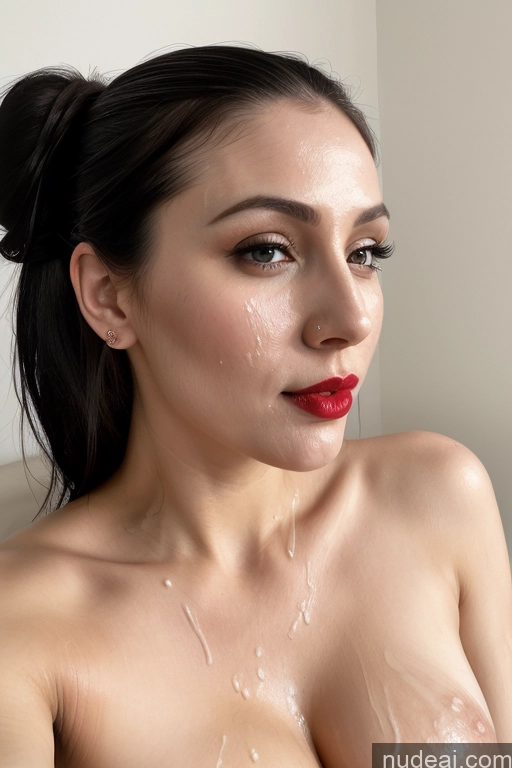 ai nude image of there is a woman with a red lipstick and a wet face pics of One Perfect Boobs Lipstick Fairer Skin Black Hair Cumshot Perfect Body Beautiful Woman 30s Indian Hair Bun