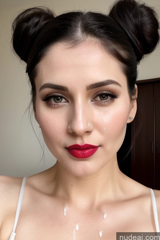 ai nude image of there is a woman with a red lipstick and a messy bun pics of One Perfect Boobs Lipstick Fairer Skin Black Hair Cumshot Perfect Body Beautiful Woman 30s Indian Hair Bun Sari