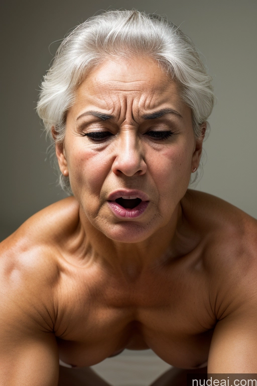 ai nude image of there is a woman with a very large breast looking at something pics of Small Tits Muscular Big Ass Abs Big Hips Pubic Hair Short Orgasm Angry Shocked Seductive Serious Sexy Face Spreading Legs Nude Latina Bodybuilder 80s White Hair