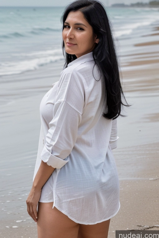 ai nude image of there is a woman standing on the beach with her hands in her pockets pics of Milf One Busty Big Ass 70s Long Hair Indian Beach Black Hair Oversized Clothing T-Shirt