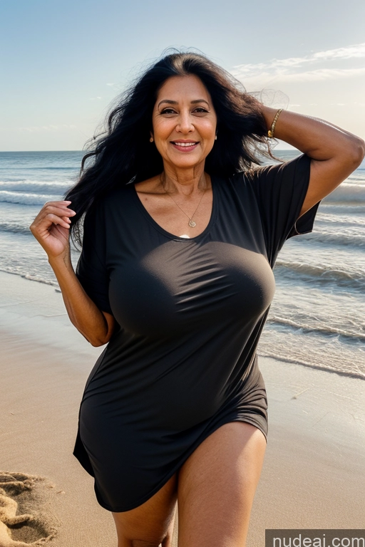 ai nude image of araffe woman in a black swimsuit standing on the beach pics of Milf One Busty Big Ass 70s Long Hair Indian Beach Black Hair Oversized Shirt