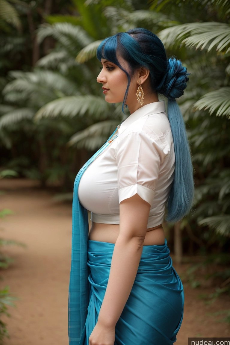 ai nude image of there is a woman with blue hair and a white top pics of Indian Fairer Skin Big Hips Bangs Blouse Sari Busty Side View Blue Hair Tall