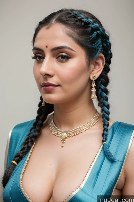 ai nude image of araffe woman with blue hair and a blue dress with gold jewelry pics of Indian Fairer Skin Blouse Sari Blue Hair Detailed Braided Perfect Boobs