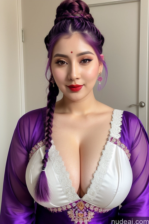 ai nude image of araffe woman with purple hair and a white bra top pics of Fairer Skin Busty Lipstick Purple Hair Big Hips Braided Korean Salwar