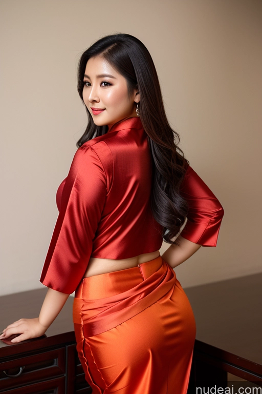 ai nude image of arafed asian woman in a red top and orange skirt posing for a picture pics of Chinese Blouse Sari Busty Beautiful Big Hips Big Ass