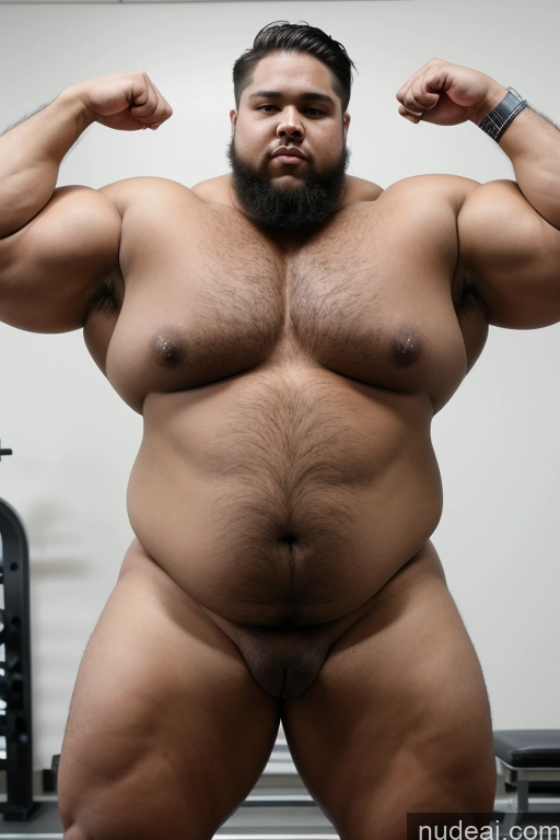 ai nude image of arafed man with a beard and a beard standing in a gym pics of Bodybuilder One Huge Boobs Tattoos Big Ass Thick Chubby Fat Big Hips Long Legs Tall Pubic Hair Black Hair Straight Front View