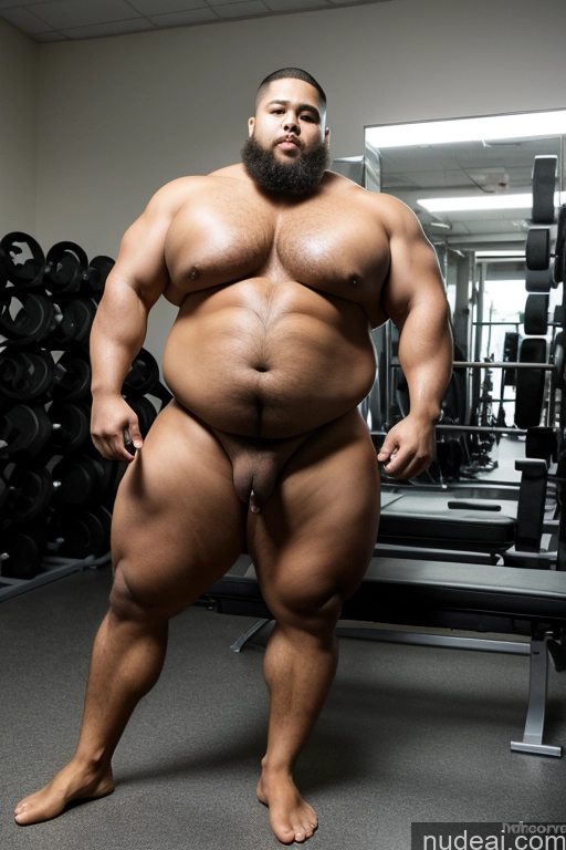 ai nude image of arafed man with a beard and a beard standing in a gym pics of Bodybuilder One Huge Boobs Tattoos Big Ass Thick Chubby Fat Big Hips Long Legs Tall Pubic Hair Black Hair Straight Front View