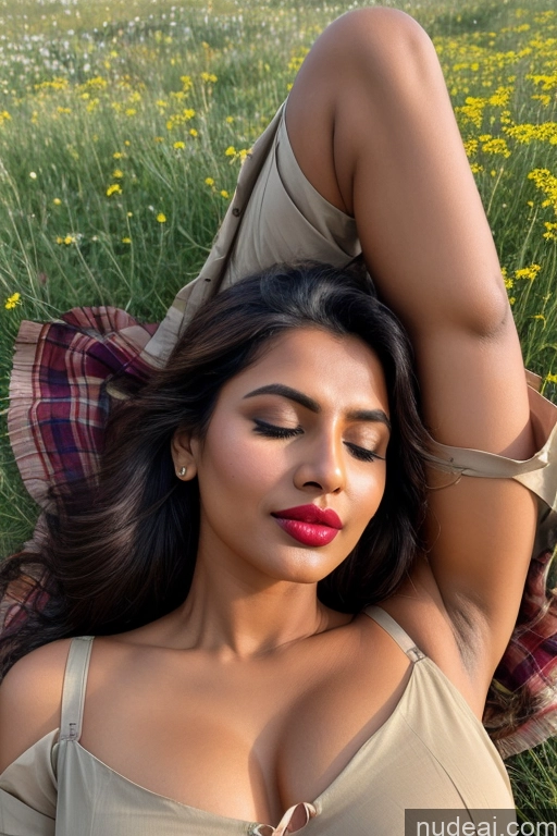 ai nude image of araffe woman laying in a field of flowers with her arms behind her head pics of Indian Perfect Boobs Lipstick Perfect Body Meadow Sleeping Blouse Sari