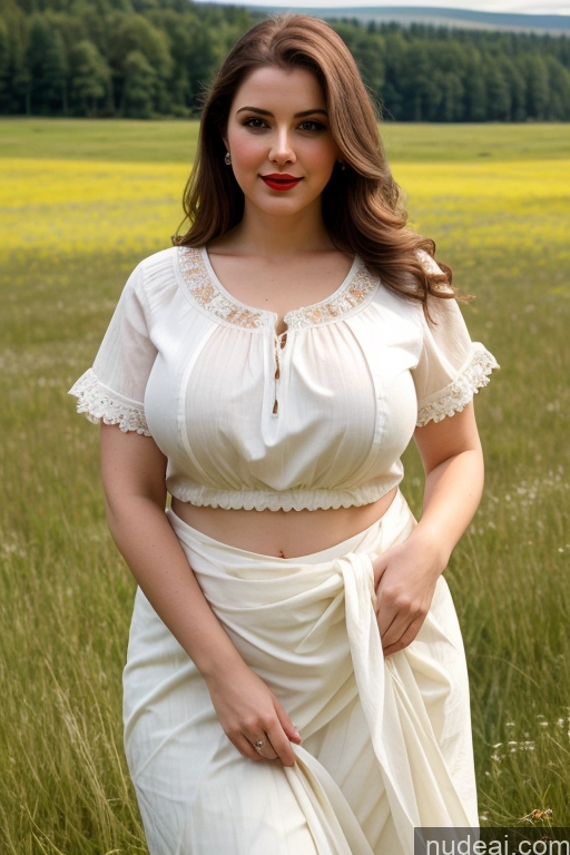 ai nude image of araffe woman in a white dress standing in a field pics of Dutch Blouse Sari Beautiful Lipstick Fairer Skin Meadow Busty Big Hips