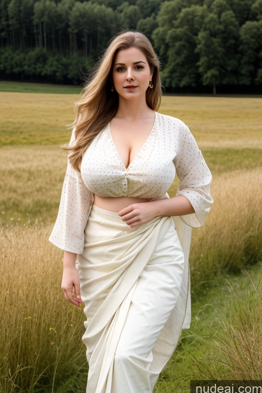 ai nude image of araffe woman in a white dress walking in a field pics of Dutch Blouse Sari Beautiful Fairer Skin Meadow Busty Big Ass