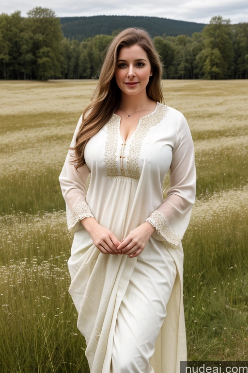 ai nude image of araffe woman in a white dress standing in a field pics of Dutch Blouse Sari Beautiful Fairer Skin Meadow Busty Big Ass