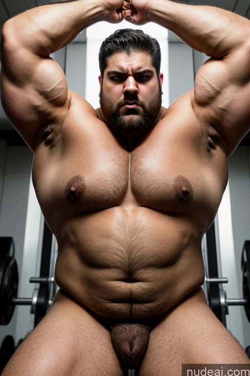 ai nude image of arafed man with a beard and no shirt posing for a picture pics of Bodybuilder One Huge Boobs Muscular Big Ass Big Hips Long Legs Tall Pubic Hair Black Hair Straight Chubby Jewish Angry Transparent Nude