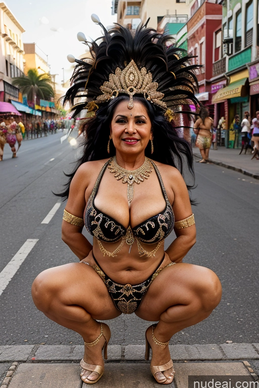 Milf One Busty Long Hair Indian 70s Cleavage Bright Lighting Black Hair Dance Dress: Samba Street Squatting