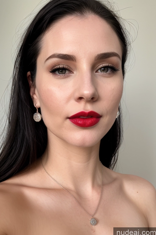 ai nude image of arafed woman with red lipstick and a necklace and earrings pics of Model One Perfect Boobs Beautiful Lipstick Perfect Body Fairer Skin 30s Black Hair Slicked French Cumshot Simple Jewelry Teacher