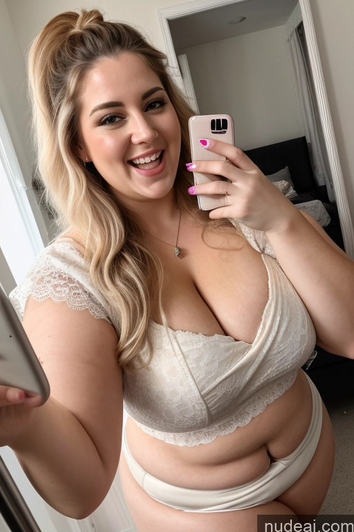 ai nude image of araffe woman in white underwear taking a selfie with her cell phone pics of Busty Big Ass Big Hips Long Hair Fairer Skin Blouse Sari Cleavage Laughing Nude Thick 30s Two Mirror Selfie Cumshot Chubby