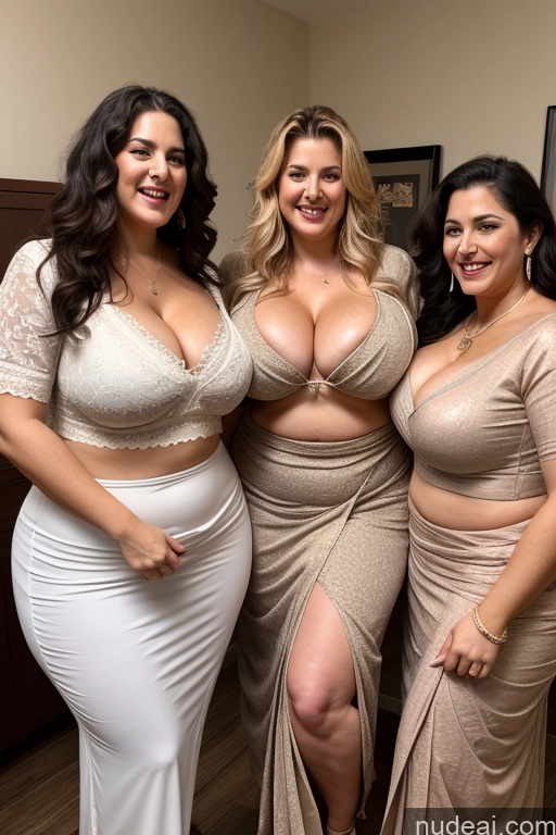 ai nude image of three women in dresses posing for a picture in a room pics of Busty Big Ass Big Hips Long Hair Fairer Skin Blouse Sari Cleavage Laughing Nude Thick 30s Chubby Hip Hop Several Milf Massage