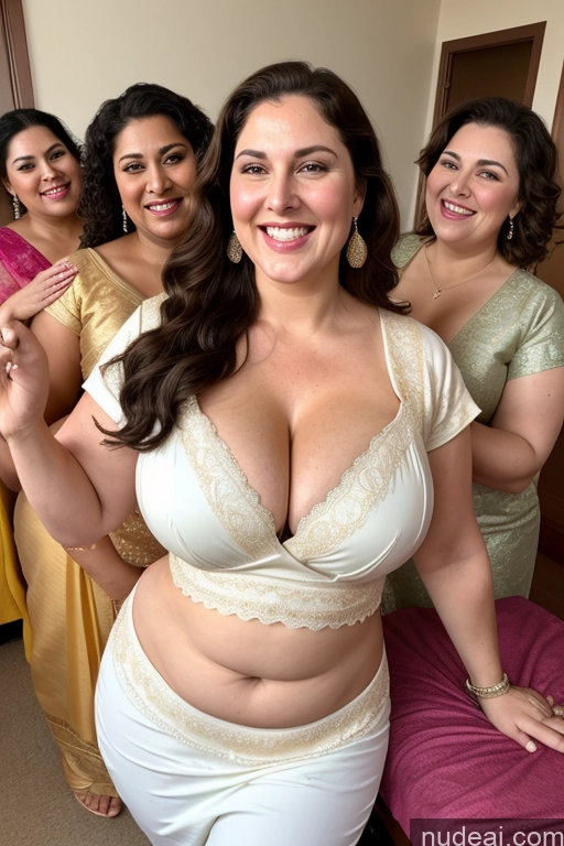 ai nude image of there are three women posing for a picture in a room pics of Busty Big Ass Big Hips Long Hair Fairer Skin Blouse Sari Cleavage Nude Thick 30s Chubby Hip Hop Several Milf Massage Happy Laughing